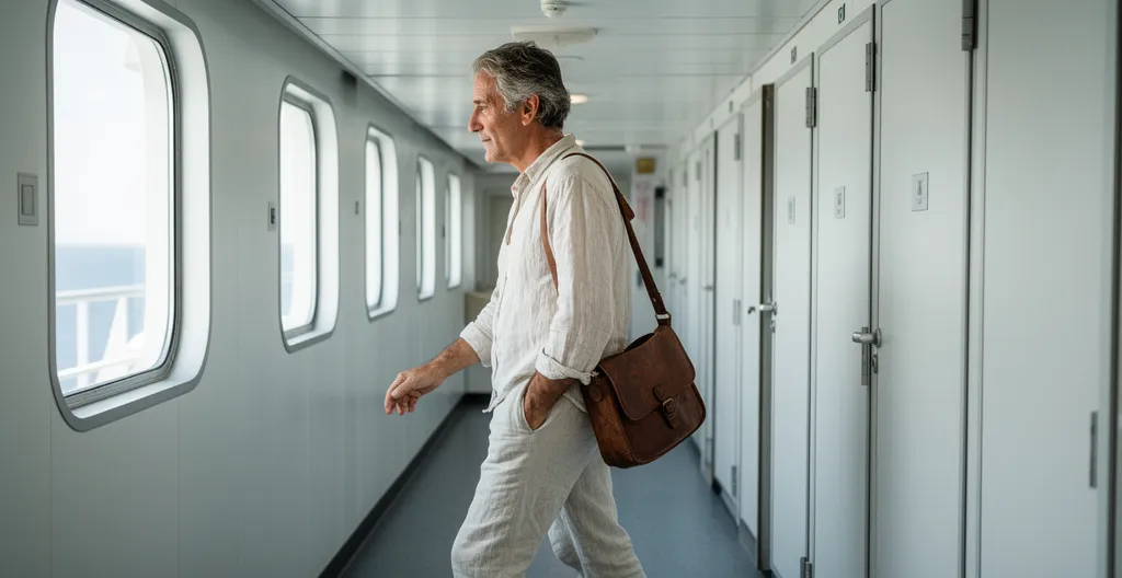 Corridoio interno del traghetto verso la zona cabine