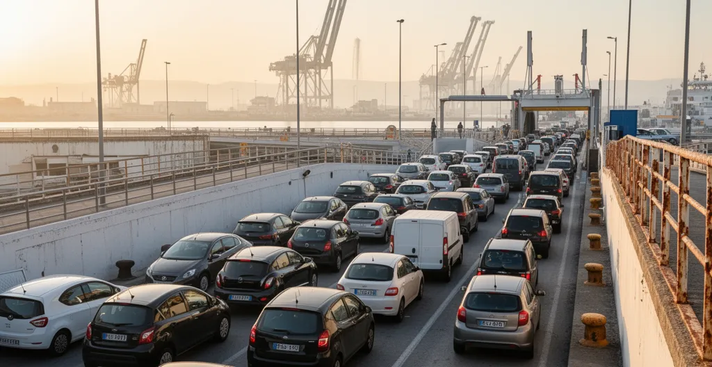 Area imbarco auto al porto per traghetto verso la Sardegna