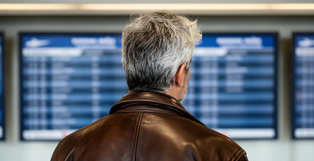 Viaggiatore che si orienta nel terminal del porto per traghetto Sardegna