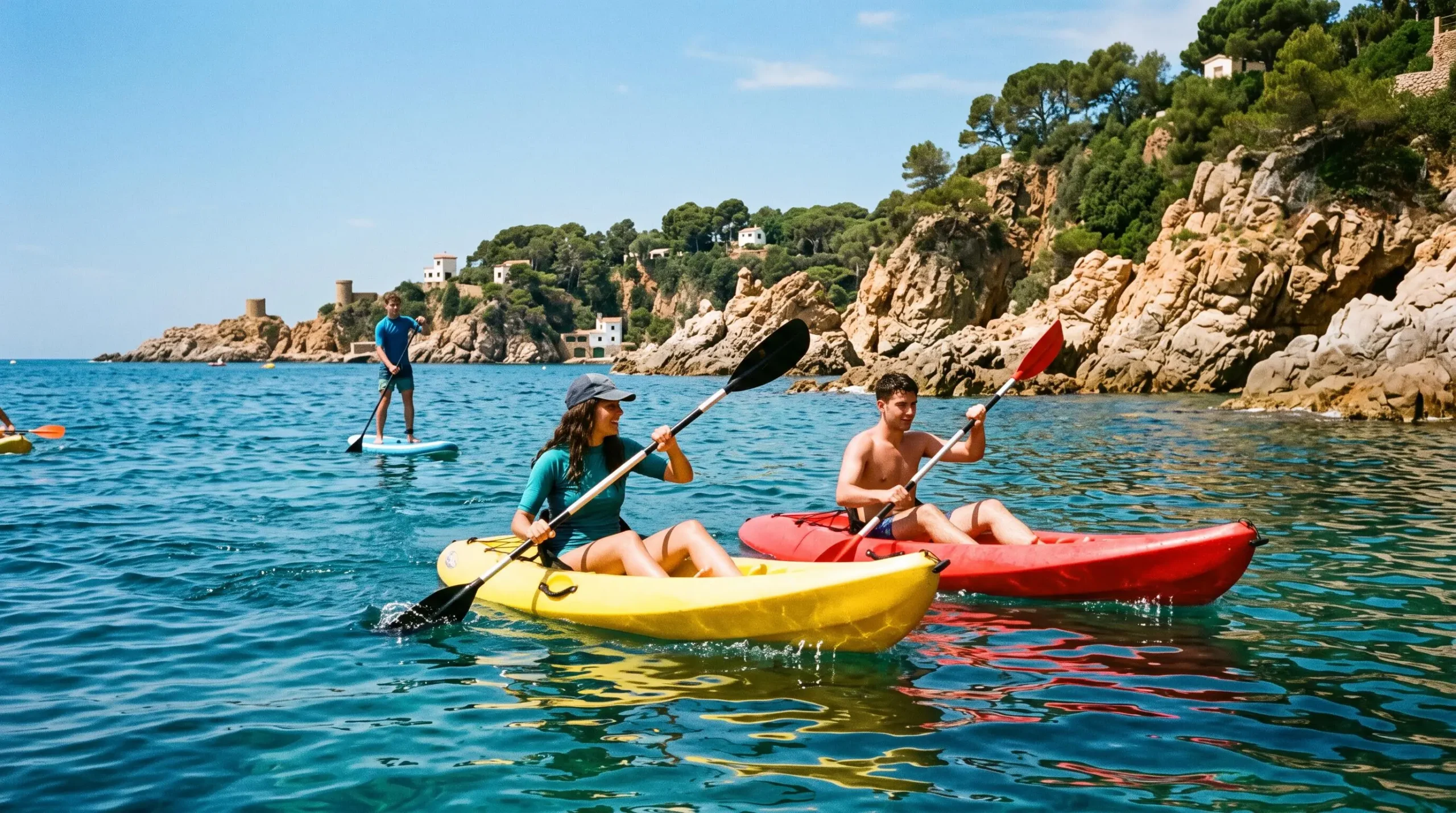 Giovani che praticano attività nautiche sulle acque turchesi di Lloret de Mar